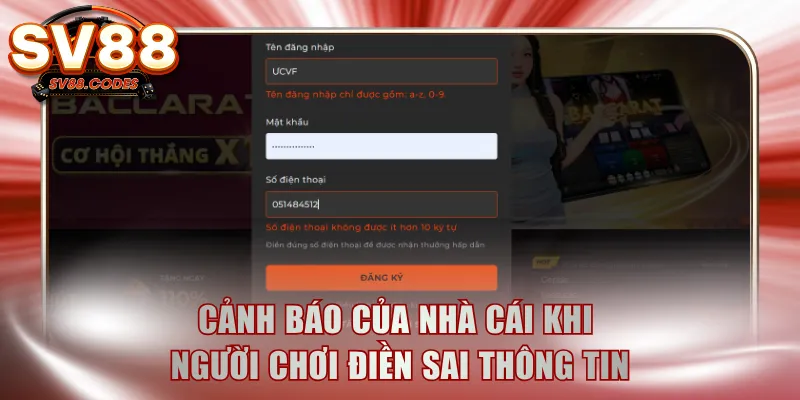 Cảnh báo của nhà cái khi người chơi điền sai thông tin
