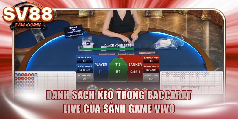Danh sách kèo trong Baccarat live của sảnh game Vivo