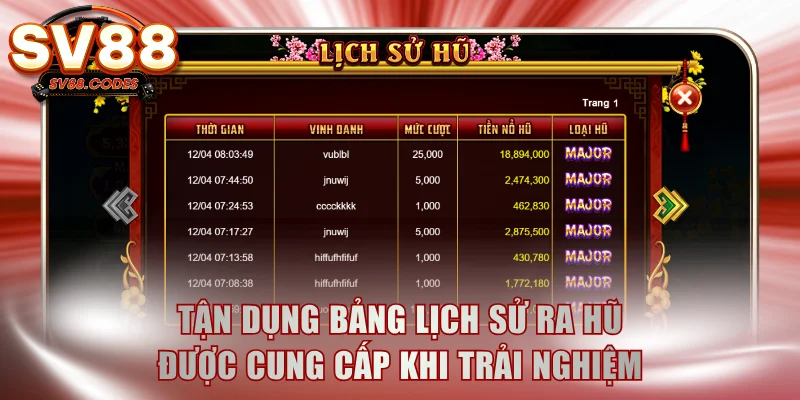 Tận dụng bảng lịch sử ra hũ được cung cấp khi trải nghiệm